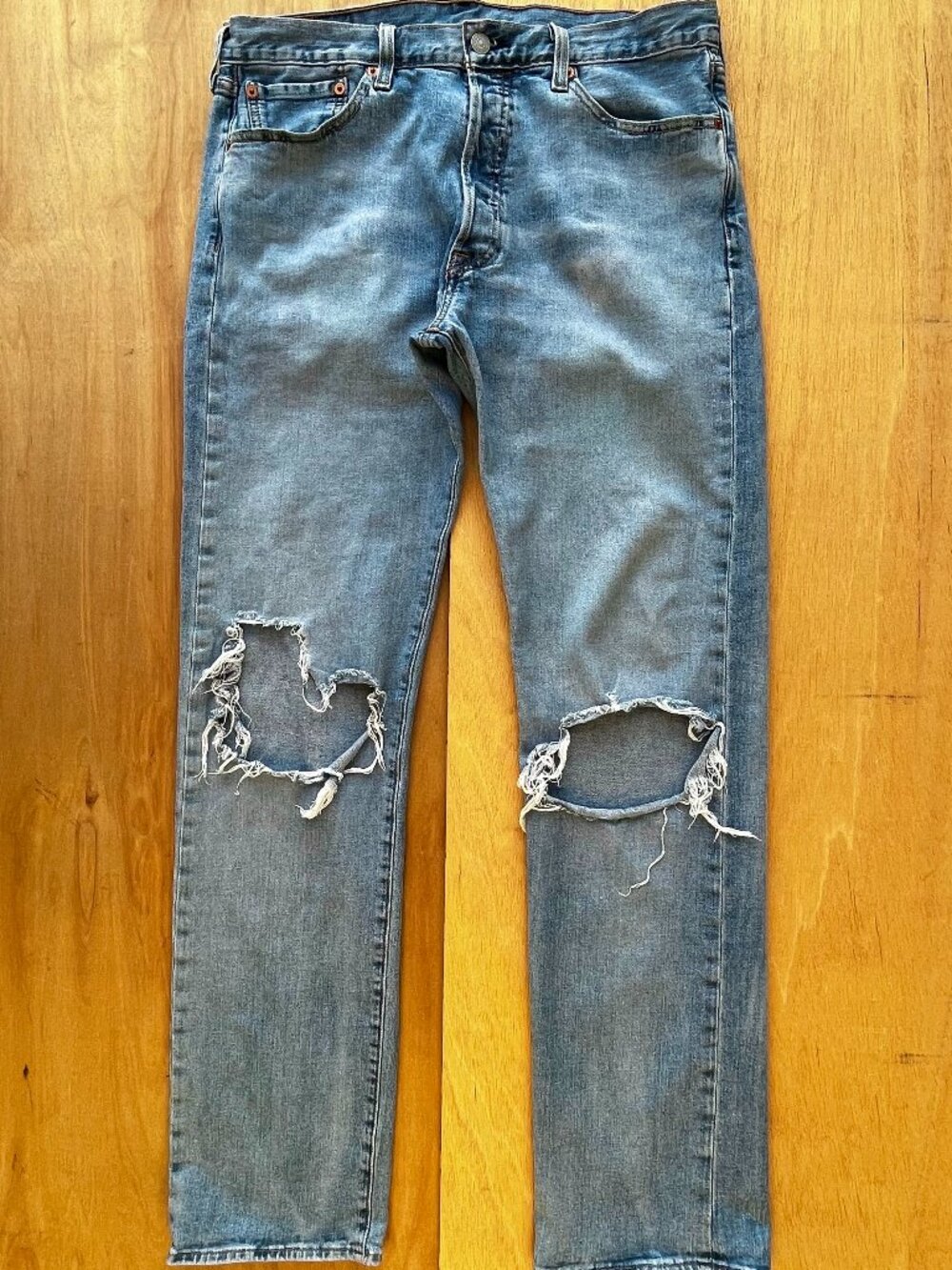 LEVIS 501 BUTTON FLY DESTRUCTED STRAIGHT LEG JEANS MEN’S sz 34W X 34L STRETCH